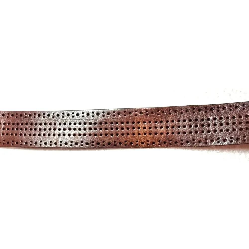 Guess Mens Brown Punched Wide Leather Belt Sz 40 Western Silvertone Buckle